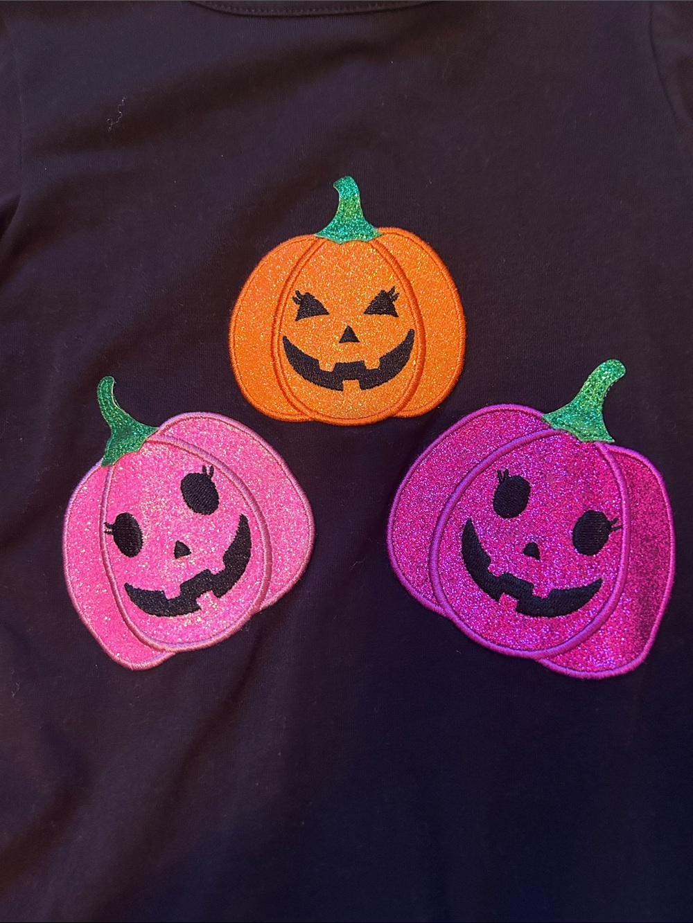 Girls Black Pumpkin Sequin Halloween Dress with Orange Leggings - Picture 3 of 8